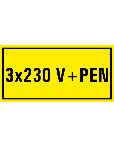3 x 230 v+pen sticker, geel zwart, rechthoekig
