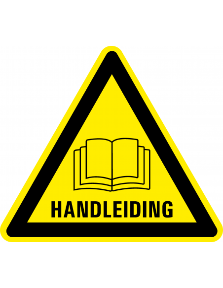Waarschuwingssticker let op de handleiding, geel zwart, handleiding met tekst, driehoek