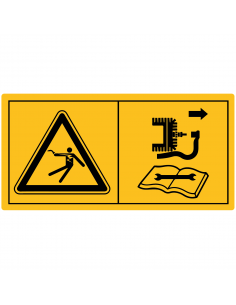 Combinatie-etiket Waarschuwing voor elektrische schok / Voor onderhoud motor uitschakelen en stekker uit stopcontact trekken, fo