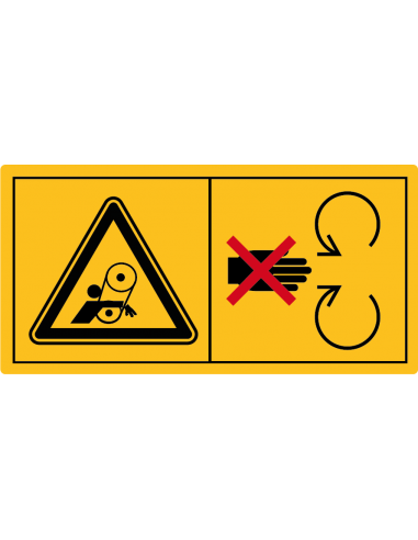 Combinatie-etiket veiligheidsafschermingen niet openen of verwijderen bij lopende motor, geel, zwart