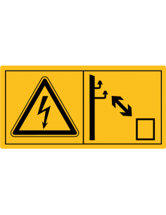 Combinatie-etiket houd voldoende afstand van elektrische hoogspanningskabels, geel zwart