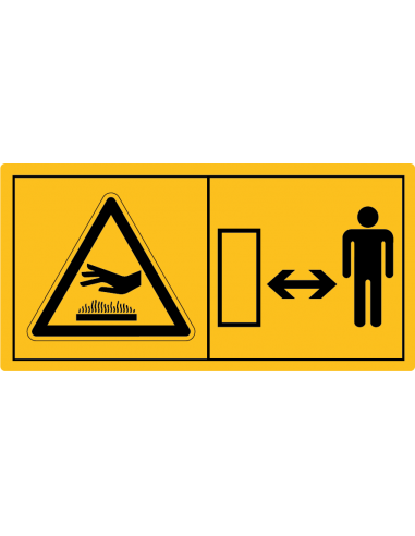 Combinatie-etiket houd voldoende afstand van hete oppervlakten, geel zwart