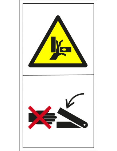 Machinemarkering klemgevaar, handen niet in lopende machine steken, geel zwart