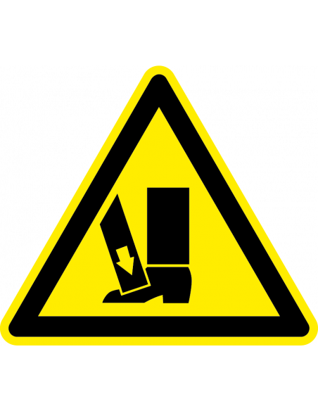 Gevaar voetbeklemming sticker op rol, 25 meter, driehoek, geel zwart