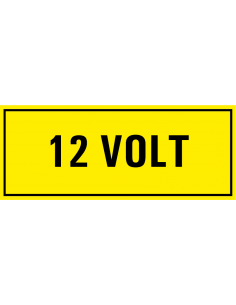 12 volt sticker, geel zwart, rechthoekig