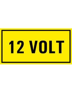 12 volt sticker, geel zwart, rechthoekig