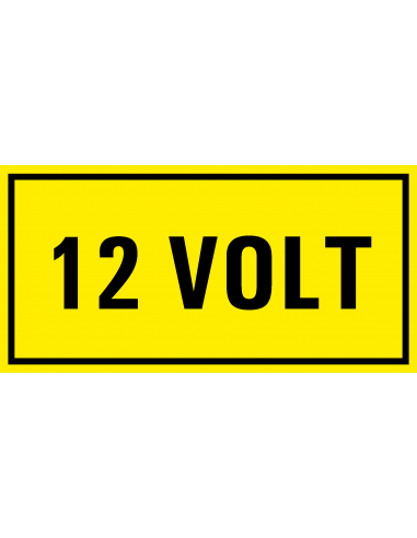 12 volt sticker, geel zwart, rechthoekig
