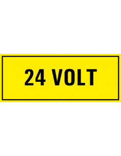 24 volt sticker, geel zwart, rechthoekig