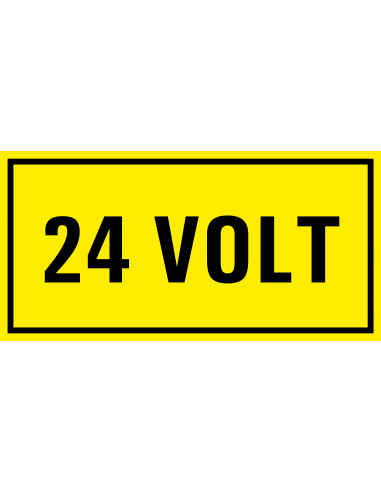24 volt sticker, geel zwart, rechthoekig