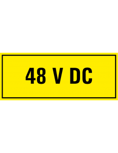 48 v dc sticker, geel zwart, rechthoekig