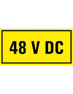 48 v dc sticker, geel zwart, rechthoekig
