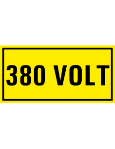 380 volt sticker, geel zwart, rechthoekig