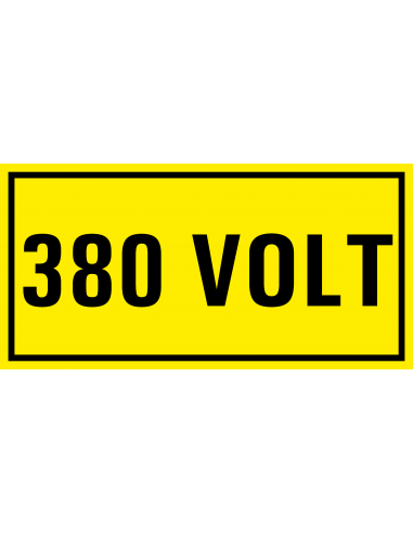 380 volt sticker, geel zwart, rechthoekig