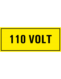 110 volt sticker, geel zwart, rechthoekig
