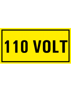 110 volt sticker, geel zwart, rechthoekig