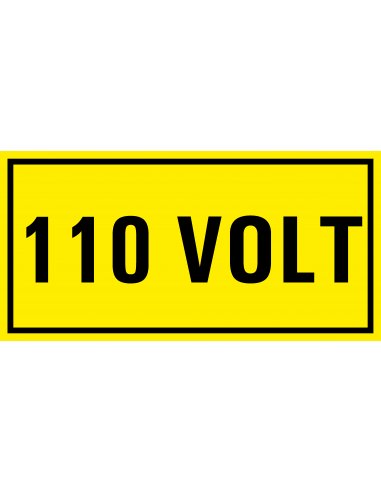 110 volt sticker, geel zwart, rechthoekig