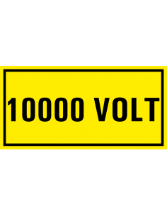 10000 volt sticker, geel zwart, rechthoekig