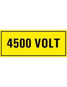 4500 volt sticker, geel zwart, rechthoekig