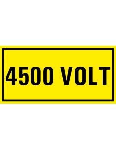 4500 volt sticker, geel zwart, rechthoekig