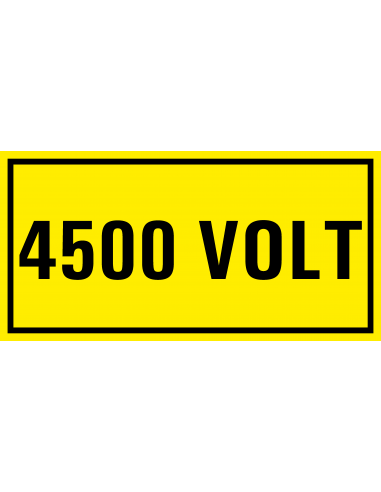 4500 volt sticker, geel zwart, rechthoekig