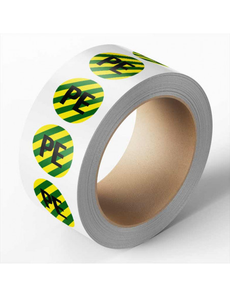 Beschermende PE geleider sticker op rol, groen geel