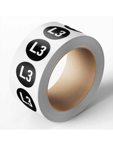 Fase L3 geleider sticker op rol, zwart wit