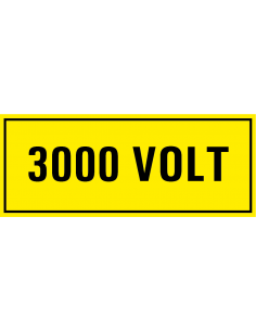 3000 volt sticker, geel zwart, rechthoekig