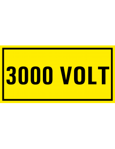 3000 volt sticker, geel zwart, rechthoekig