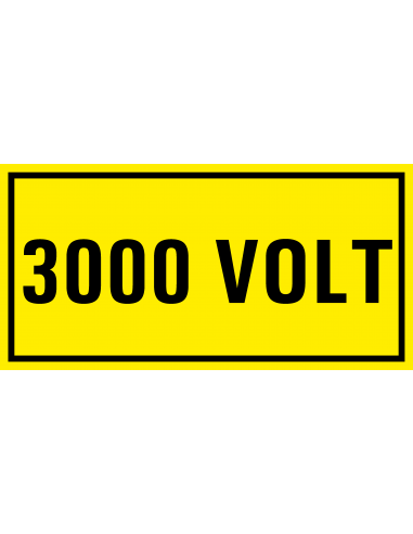 3000 volt sticker, geel zwart, rechthoekig