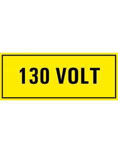 130 volt sticker, geel zwart, rechthoekig