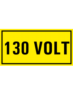 130 volt sticker, geel zwart, rechthoekig
