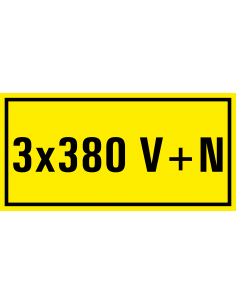 3 x 380 v+n sticker, geel zwart, rechthoekig