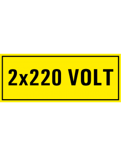 2 x 220 volt sticker, geel zwart, rechthoekig