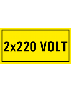 2 x 220 volt sticker, geel zwart, rechthoekig