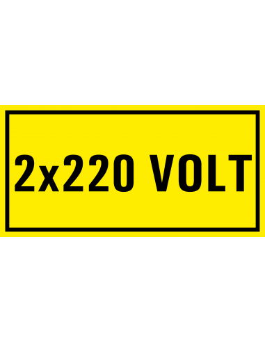 2 x 220 volt sticker, geel zwart, rechthoekig