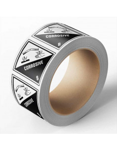 ADR klasse 8 sticker met tekst, zelfklevend papier, 1000 op rol, zwart wit, vierkant