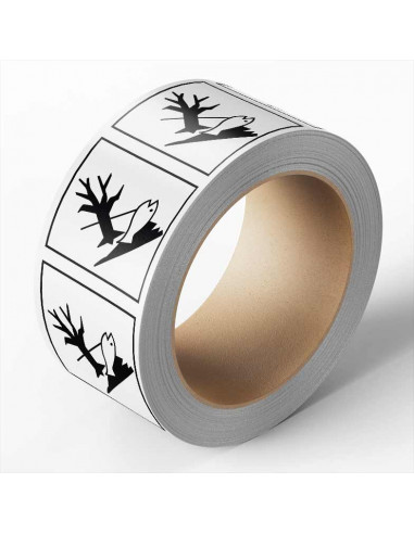 ADR sticker milieugevaarlijk, zelfklevend papier, 1000 op rol, zwart wit, vierkant