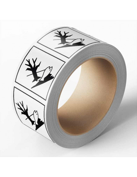 ADR sticker milieugevaarlijk, zelfklevend papier, 1000 op rol, zwart wit, vierkant