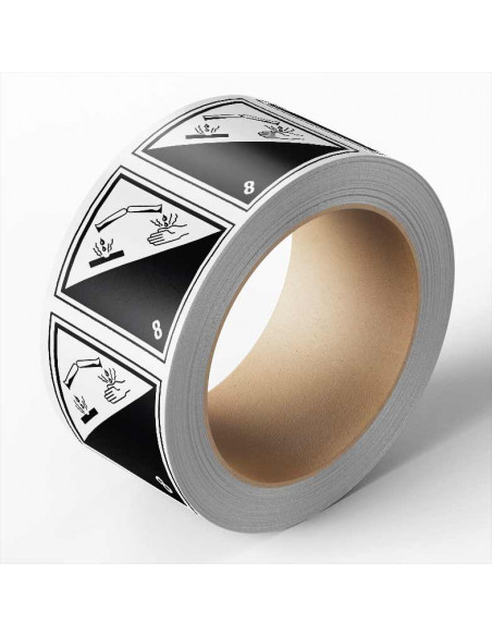 ADR klasse 8 sticker, zelfklevend papier, 1000 op rol, zwart wit, vierkant