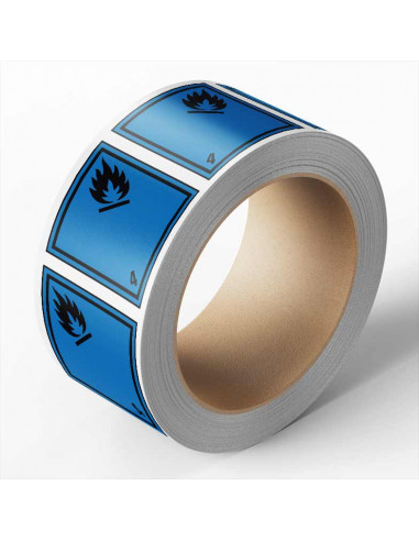 ADR sticker klasse 4.3 ontvlambaar met water, zeewaterbestendig op rol, blauw zwart, vierkant