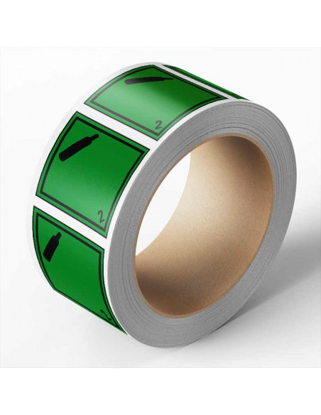 ADR klasse 2.2 sticker, zelfklevend papier, 1000 op rol, groen zwart, vierkant