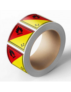 ADR klasse 5.2 sticker, zelfklevend papier, 1000 op rol, rood geel, vierkant