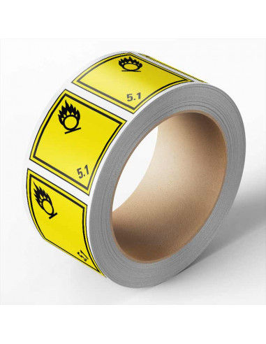 ADR sticker klasse 5.1 oxiderende stoffen, zeewaterbestendig op rol