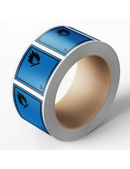 ADR klasse 4.3 sticker, zelfklevend papier, 1000 op rol, blauw zwart, vierkant