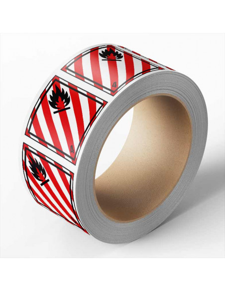 ADR sticker klasse 4.1 brandbare vaste stoffen, zeewaterbestendig op rol, wit rood zwart, vierkant