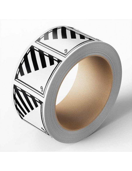 ADR klasse 9 sticker, zelfklevend papier, 1000 op rol, zwart wit, vierkant