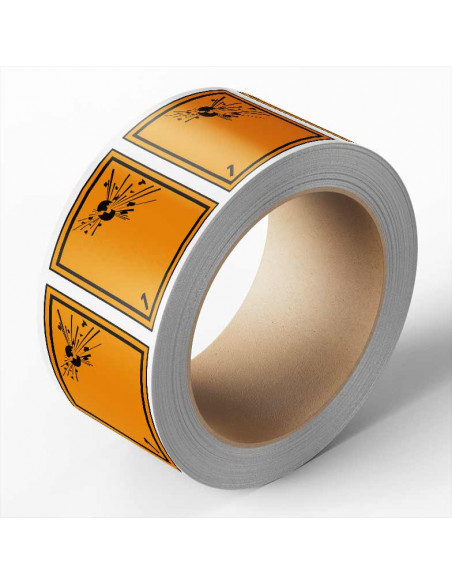 ADR klasse 1 sticker explosieve stoffen, zeewaterbestendig op rol, oranje zwart