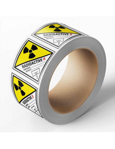ADR klasse 7B sticker radioactief II, zelfklevend papier, 1000 op rol, vierkant