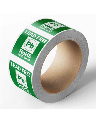 Sticker 'RoHS combinatie etiket' 25 meter op rol