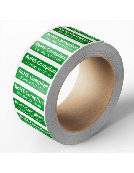Sticker 'RoHS Compliant' 25 meter op rol